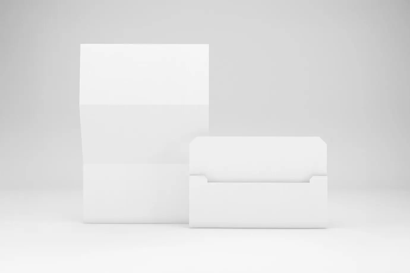 Weißes Visitenkarten-Mockup und Umschlag auf weißem Hintergrund